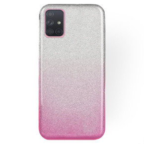 Луксозен силиконов гръб ТПУ с брокат за Samsung Galaxy S20 G980 преливащ сребристо към розово 
